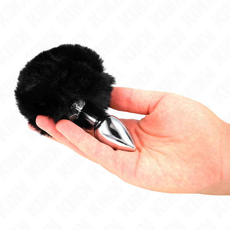 KINK - EDELSTAHL-PLUG 7 x 3 CM MIT SCHWARZEM KANINCHENSCHWANZ AUS KUNSTFELL 8 CM hochwertiges Zubehör