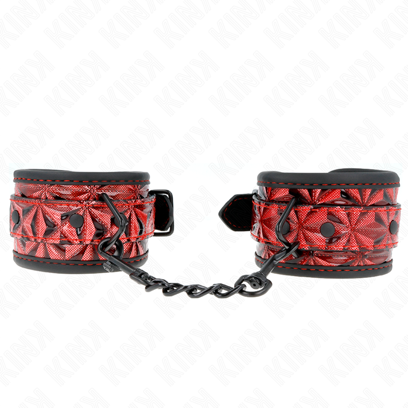 KINK - HANDGELENKFESSELN MIT RAUTENMUSTER, DUNKELROT, VERSTELLBAR 17-26 CM X 5,5 CM Produktansicht und Details