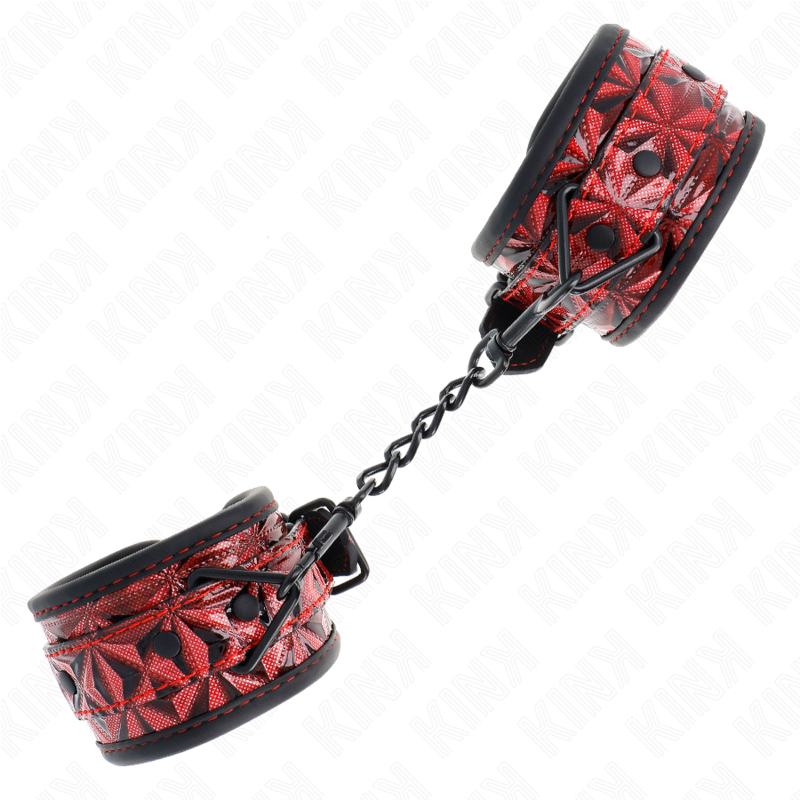 KINK - HANDGELENKFESSELN MIT RAUTENMUSTER, DUNKELROT, VERSTELLBAR 17-26 CM X 5,5 CM bei Secret Pulse im Erotikshop