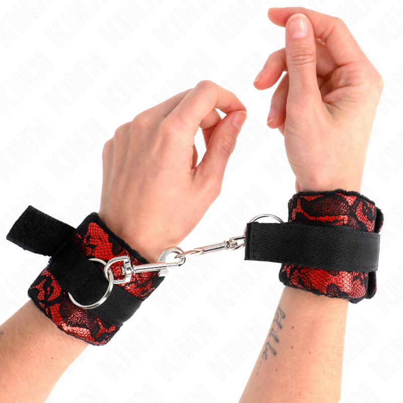 KINK - SCANDAL HANDGELENKSFESSELN ROT-SCHWARZ Produktansicht und Details