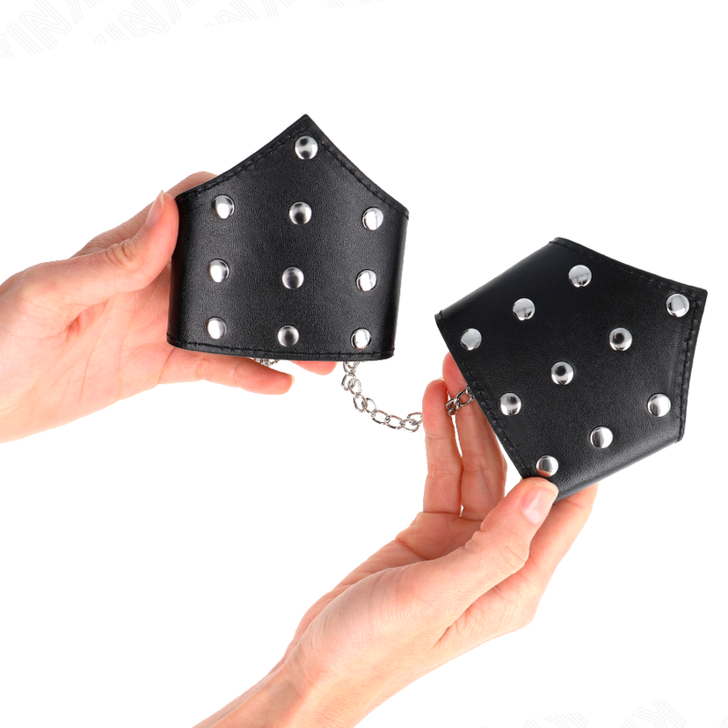 KINK - SCHWARZE ARMBÄNDER IM POINT-STIL MIT KETTE, VERSTELLBAR 17-23 CM X 8,5 CM BDSM-Zubehör diskret online kaufen