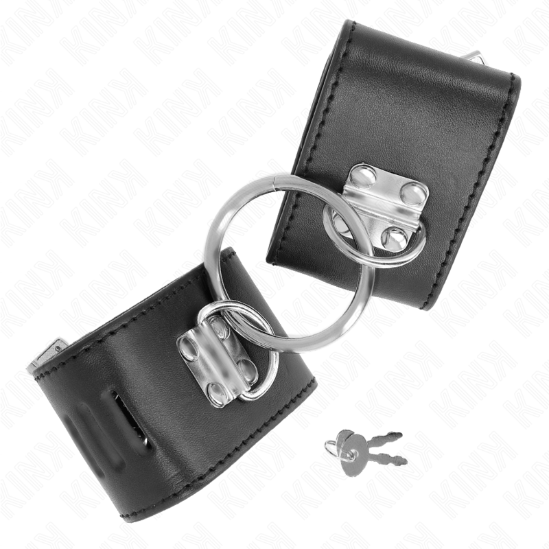 KINK - FESTE HANDGELENKFESSELN MIT RING UND VORHÄNGESCHLOSS VERSCHLUSS SCHWARZ VERSTELLBAR 16-23 CM X 5,5 CM für sinnliche und diskrete Momente