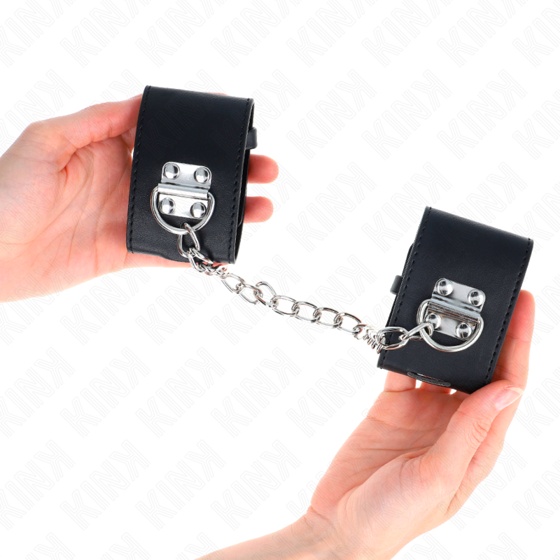 KINK - FESTE HANDGELENKFESSELN MIT KETTE 30 CM UND VORHÄNGESCHLOSS VERSCHLUSS SCHWARZ VERSTELLBAR 16-23 CM X 5,5 CM Bondage-Fessel diskret online kaufen