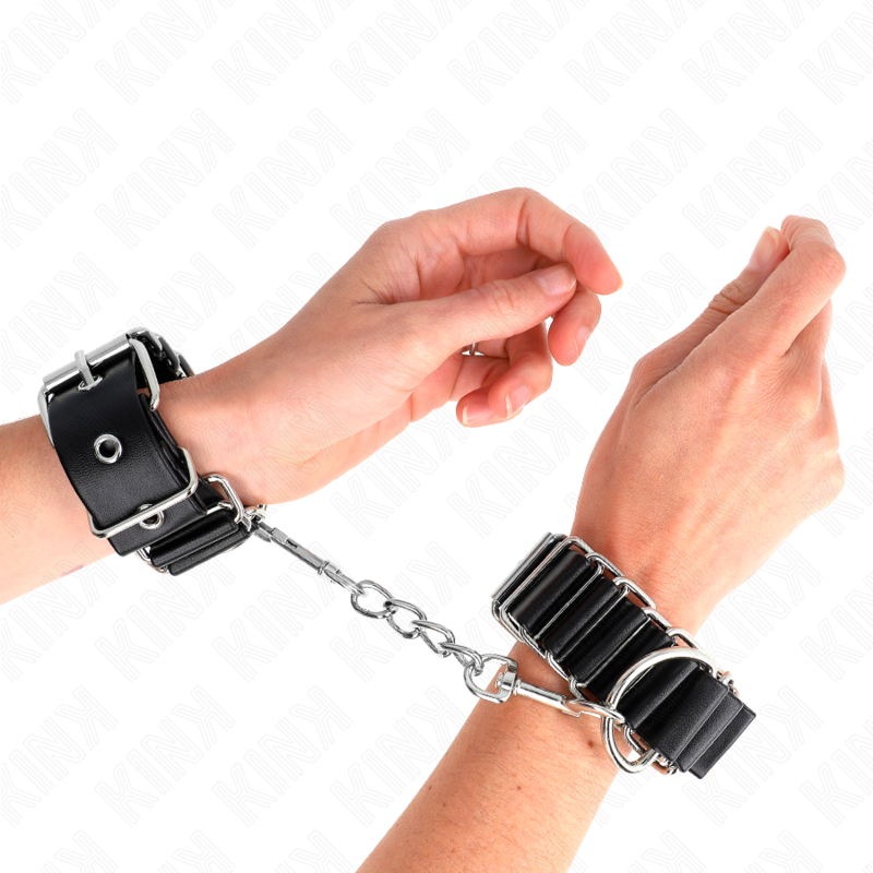 KINK - SCHARNIERÄHNLICHE DÜNNE HANDGELENKFESSELN SCHWARZ VERSTELLBAR 16-22 CM X 3,5 CM Produktansicht und Details
