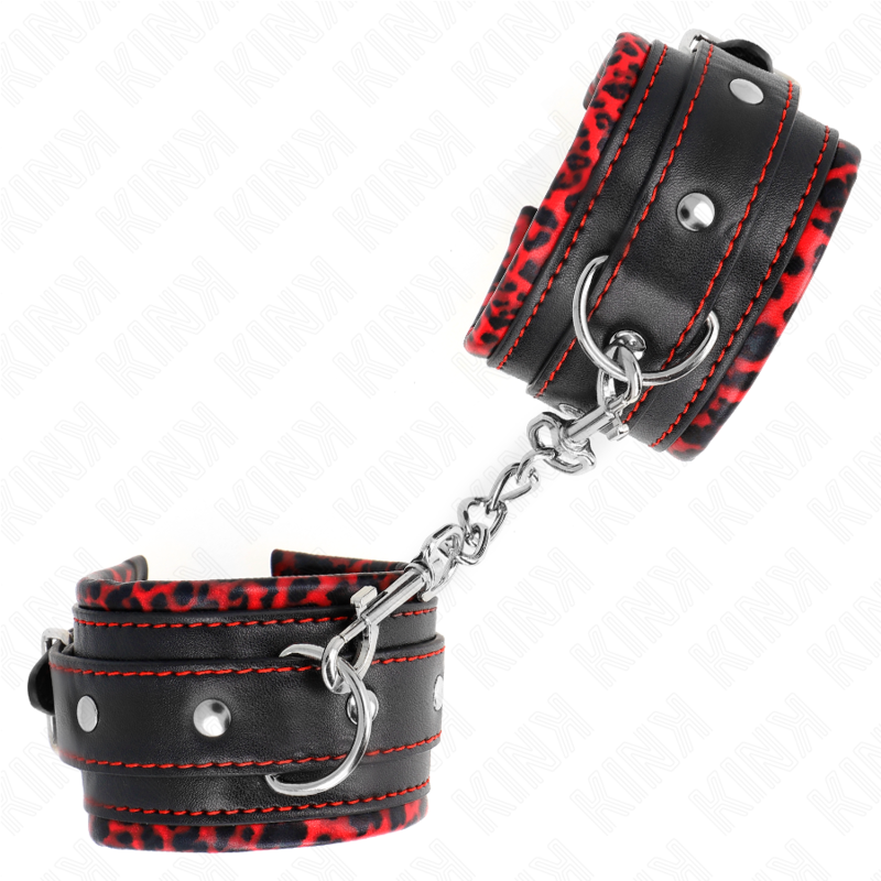 KINK - PELZGEFÜTTERTE HANDGELENKFESSELN ROT/SCHWARZ VERSTELLBAR 17-29 CM X 6 CM bei Secret Pulse im Erotikshop