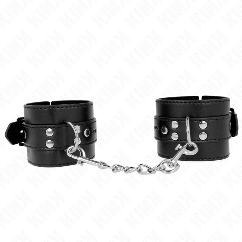 KINK - HANDGELENKFESSELN SCHWARZ MIT SCHWARZEM GÜRTEL VERSTELLBAR 17-28 CM X 6 CM Produktansicht und Details
