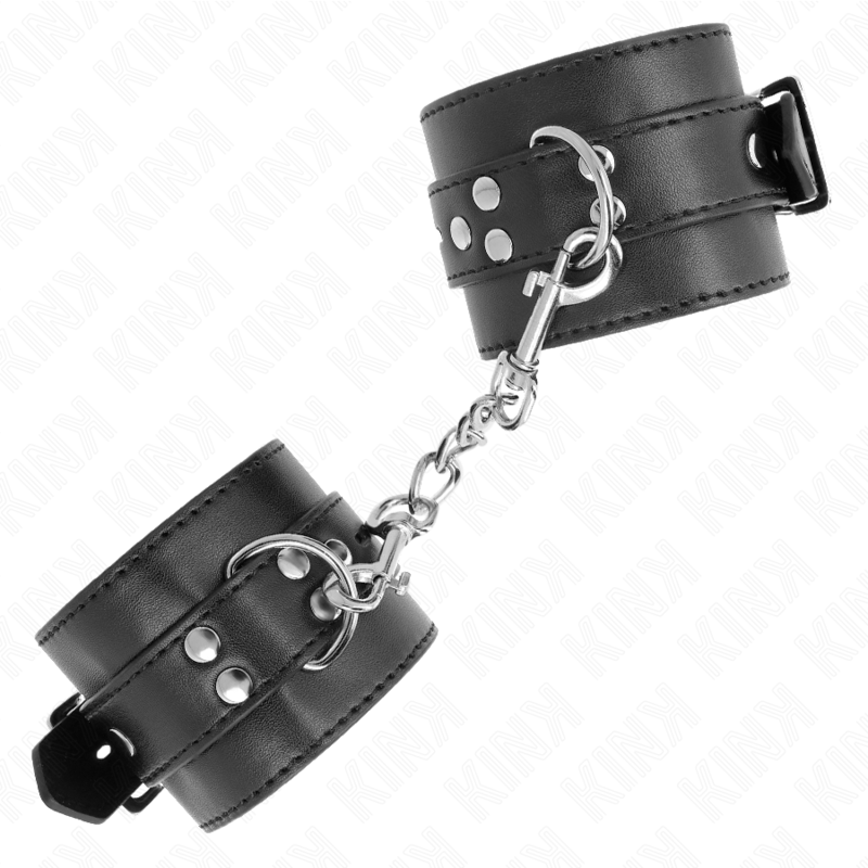 KINK - HANDGELENKFESSELN SCHWARZ MIT SCHWARZEM GÜRTEL VERSTELLBAR 17-28 CM X 6 CM für sinnliche und diskrete Momente