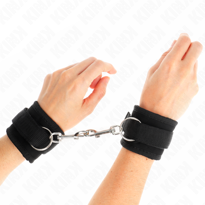 KINK - NYLON BIND-HANDHANDFESSELN MIT KLETTVERSCHLUSS, SCHWARZ, MODELL 2, VERSTELLBAR, 18-35 CM X 6 CM Produktansicht und Details
