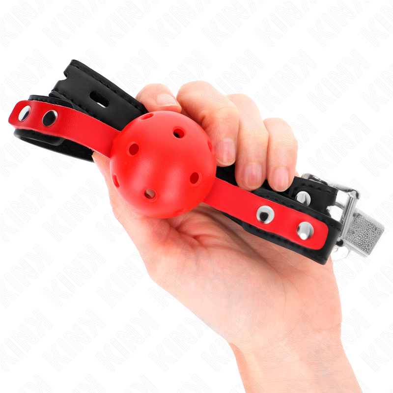 KINK - ROTER HOHLKUGEL, 4 CM, KNEBEL, SCHWARZER GURT 60 x 2 CM, VERSTELLBAR 37-52 CM für sinnliche und diskrete Momente