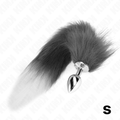 KINK - ANAL PLUG GRÖSSE S 7 X 3 CM MIT KUNSTSTOFFSCHWANZ 40 CM GRAU UND WEISS BDSM-Zubehör diskret online kaufen