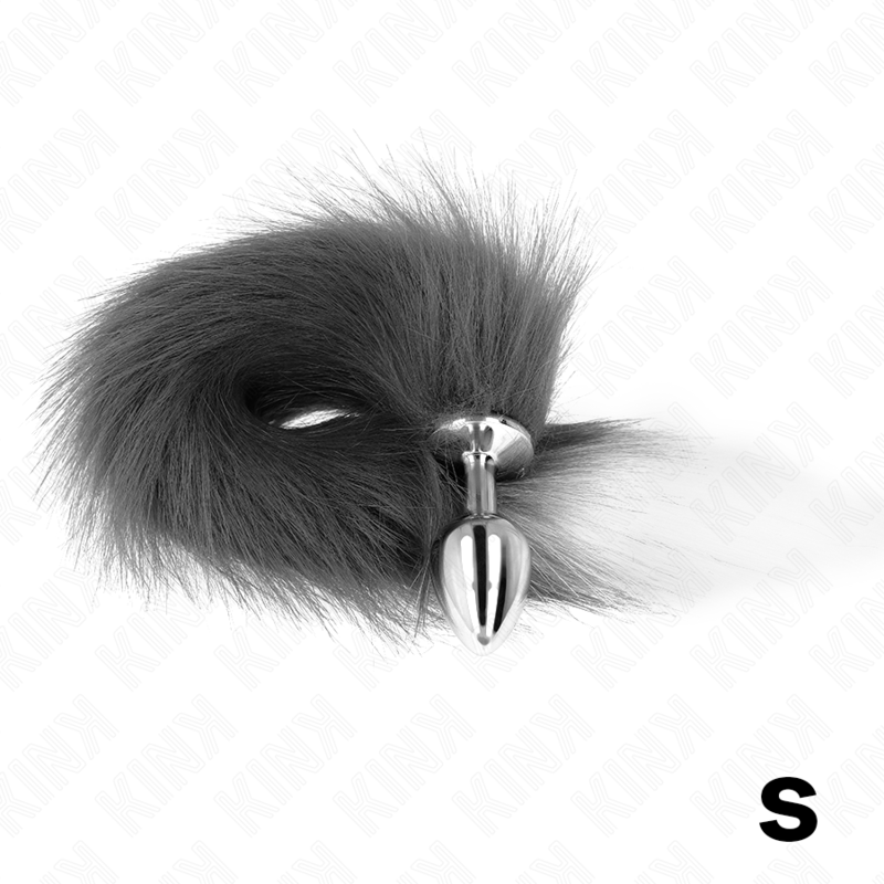 KINK - ANAL PLUG GRÖSSE S 7 X 3 CM MIT KUNSTSTOFFSCHWANZ 40 CM GRAU UND WEISS bei Secret Pulse im Erotikshop