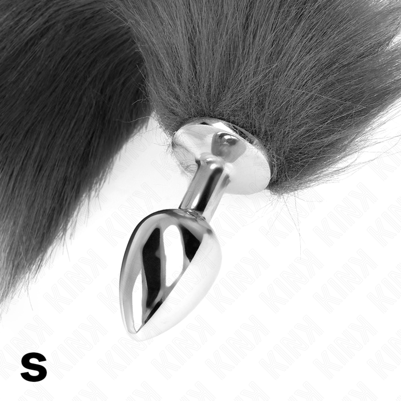 KINK - ANAL PLUG GRÖSSE S 7 X 3 CM MIT KUNSTSTOFFSCHWANZ 40 CM GRAU UND WEISS hochwertiges Zubehör