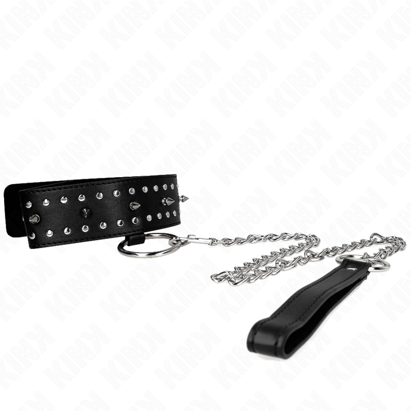 KINK Halskette 65 cm mit Leine & silbernen Nieten Modell 1 – Verstellbar 36–43 cm | Secret Pulse BDSM-Zubehör diskret online kaufen