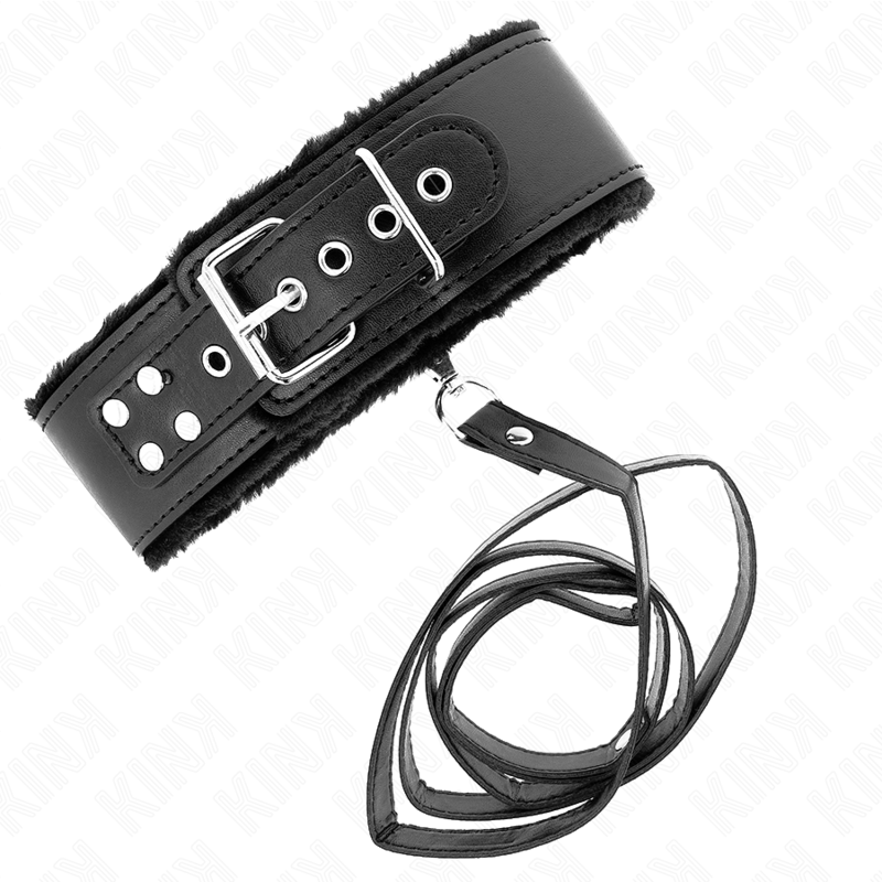 KINK Halskette mit Leine & silbernen Nieten – Modell 4 Schwarz, verstellbar 40–48 cm | 116 cm Band 6 cm für sinnliche und diskrete Momente
