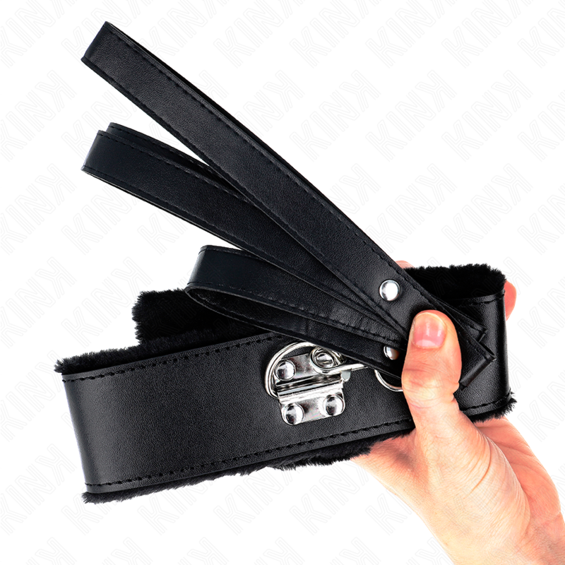 KINK Halskette mit Leine & silbernen Nieten – Modell 4 Schwarz, verstellbar 40–48 cm | 116 cm Band 6 cm hochwertiges Zubehör