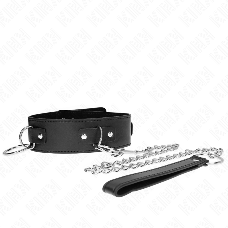 KINK Halskette mit Leine & 3-Ring Modell – verstellbar 36–43 cm | 65 cm Band 5 cm BDSM-Zubehör diskret online kaufen