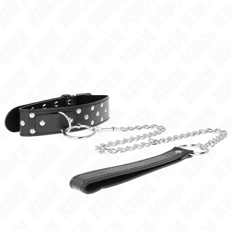 KINK Halskette schwarz mit Nieten & Ring – verstellbar 36–50 cm | 65 cm Band BDSM-Zubehör diskret online kaufen