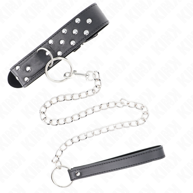 KINK Halskette schwarz mit Nieten & Ring – verstellbar 36–50 cm | 65 cm Band Produktansicht und Details