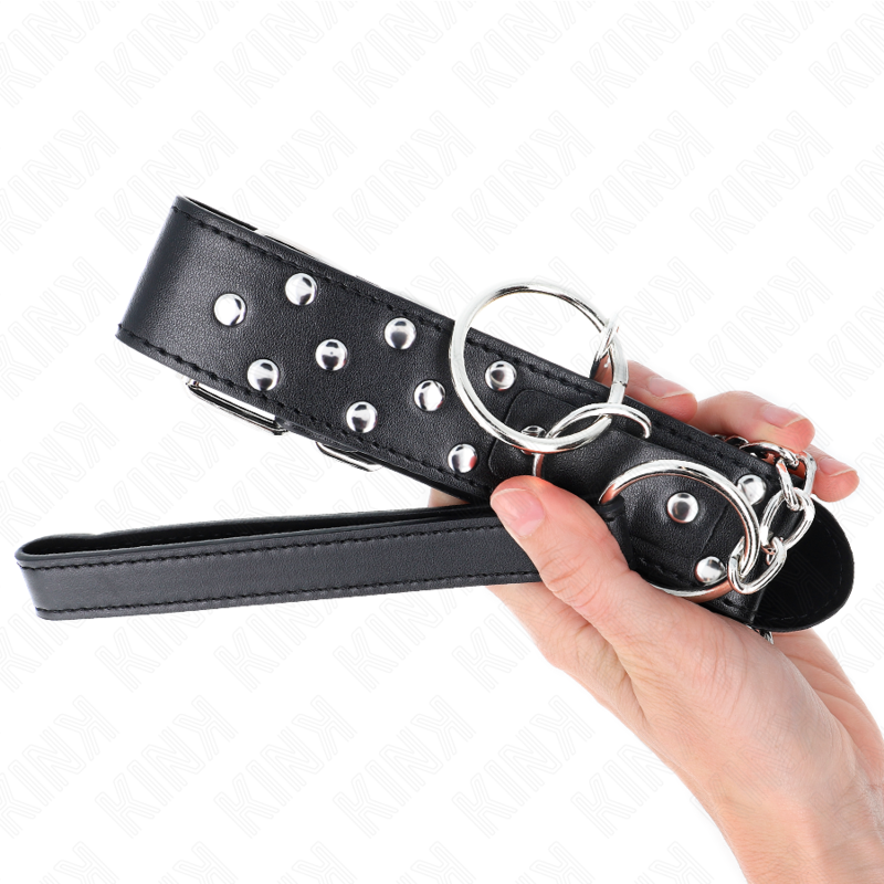 KINK Halskette schwarz mit Nieten & Ring – verstellbar 36–50 cm | 65 cm Band hochwertiges Zubehör