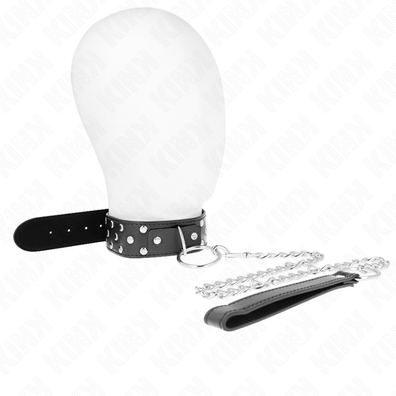 KINK Halskette schwarz mit Nieten & Ring – verstellbar 36–50 cm | 65 cm Band hochwertiges Zubehör
