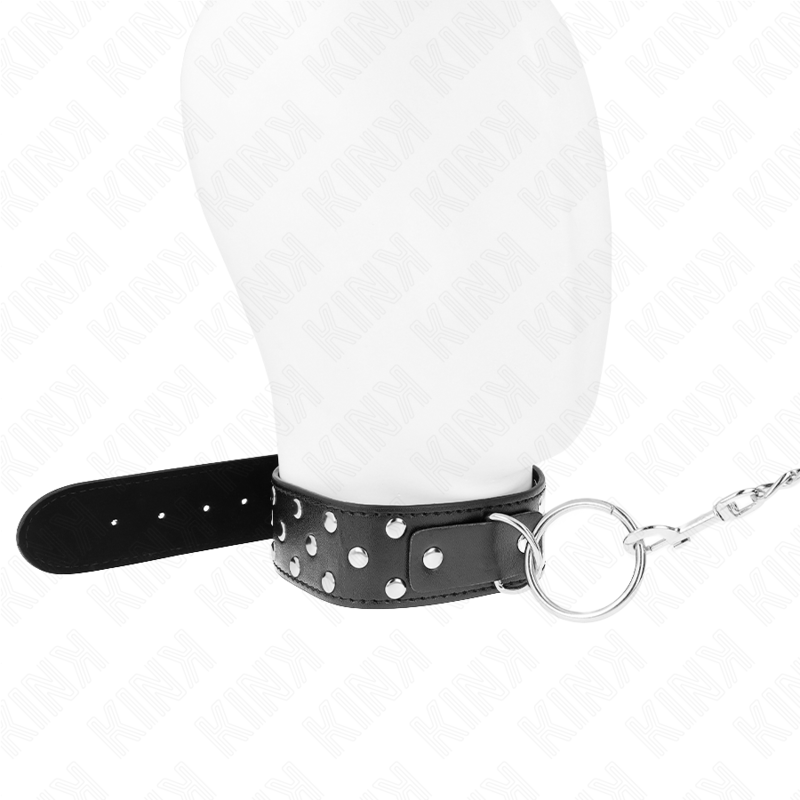KINK Halskette schwarz mit Nieten & Ring – verstellbar 36–50 cm | 65 cm Band bei Secret Pulse im Erotikshop