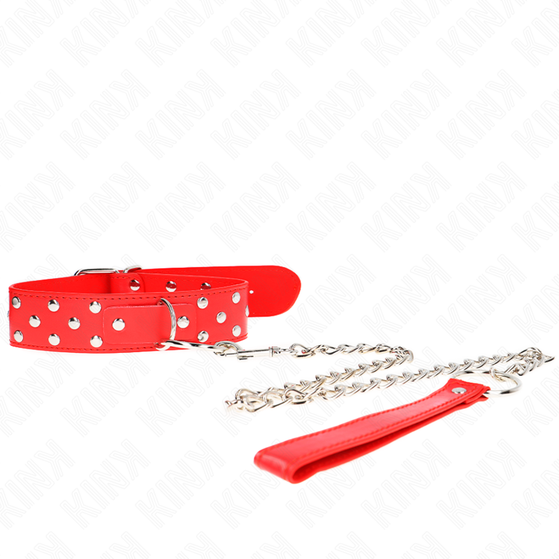 KINK Halskette rot mit Nieten & Ring – verstellbar 36–50 cm | 65 cm Band BDSM-Zubehör diskret online kaufen