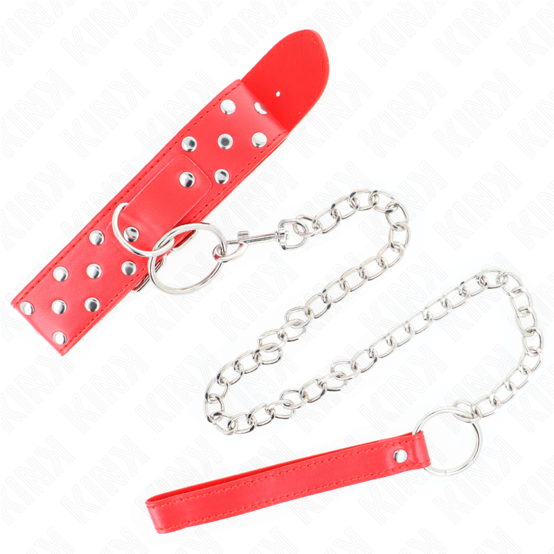 KINK Halskette rot mit Nieten & Ring – verstellbar 36–50 cm | 65 cm Band für sinnliche und diskrete Momente