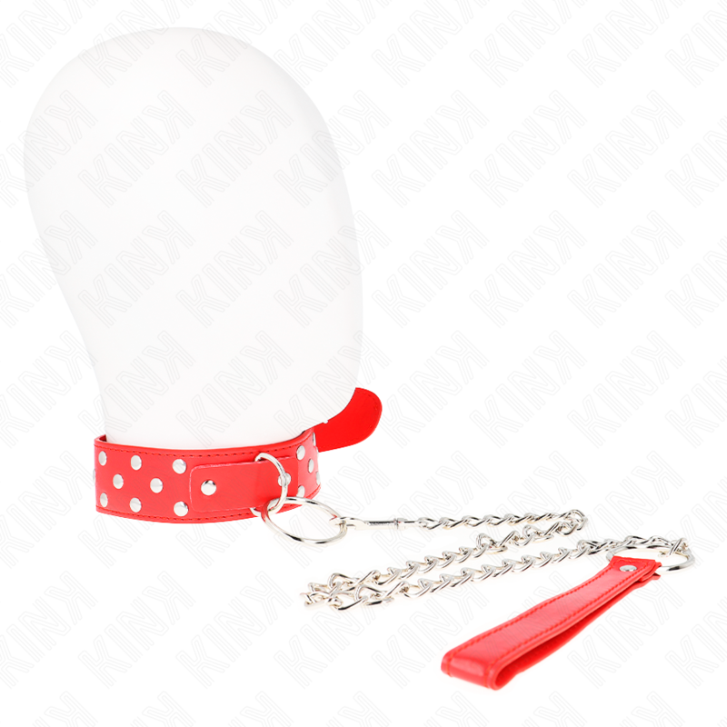 KINK Halskette rot mit Nieten & Ring – verstellbar 36–50 cm | 65 cm Band bei Secret Pulse im Erotikshop