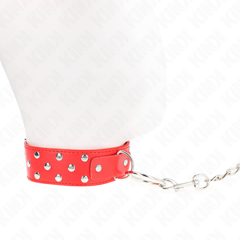 KINK Halskette rot mit Nieten & Ring – verstellbar 36–50 cm | 65 cm Band BDSM-Zubehör diskret online kaufen