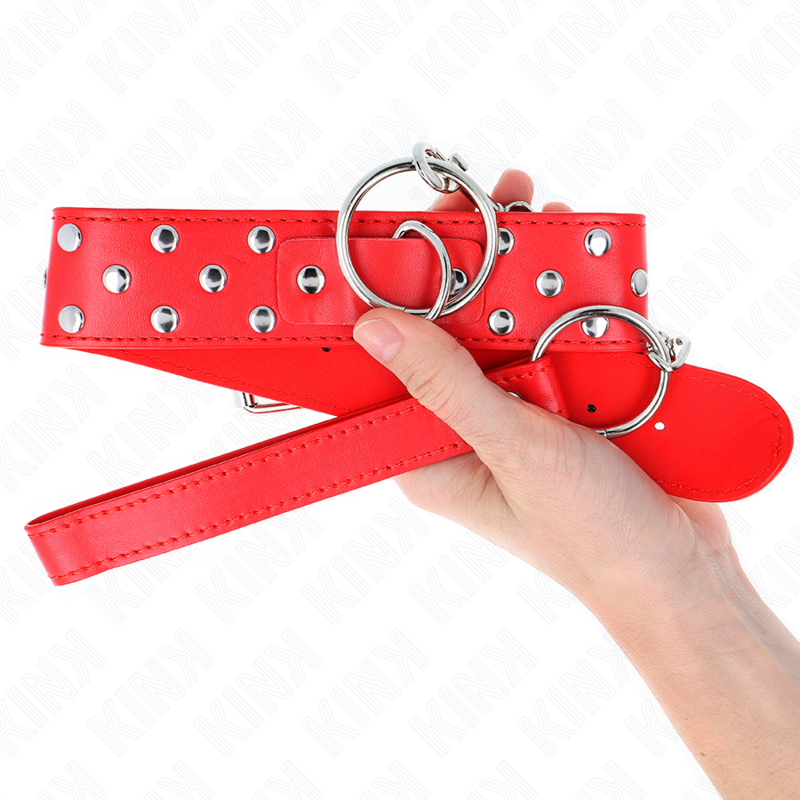KINK Halskette rot mit Nieten & Ring – verstellbar 36–50 cm | 65 cm Band Produktansicht und Details