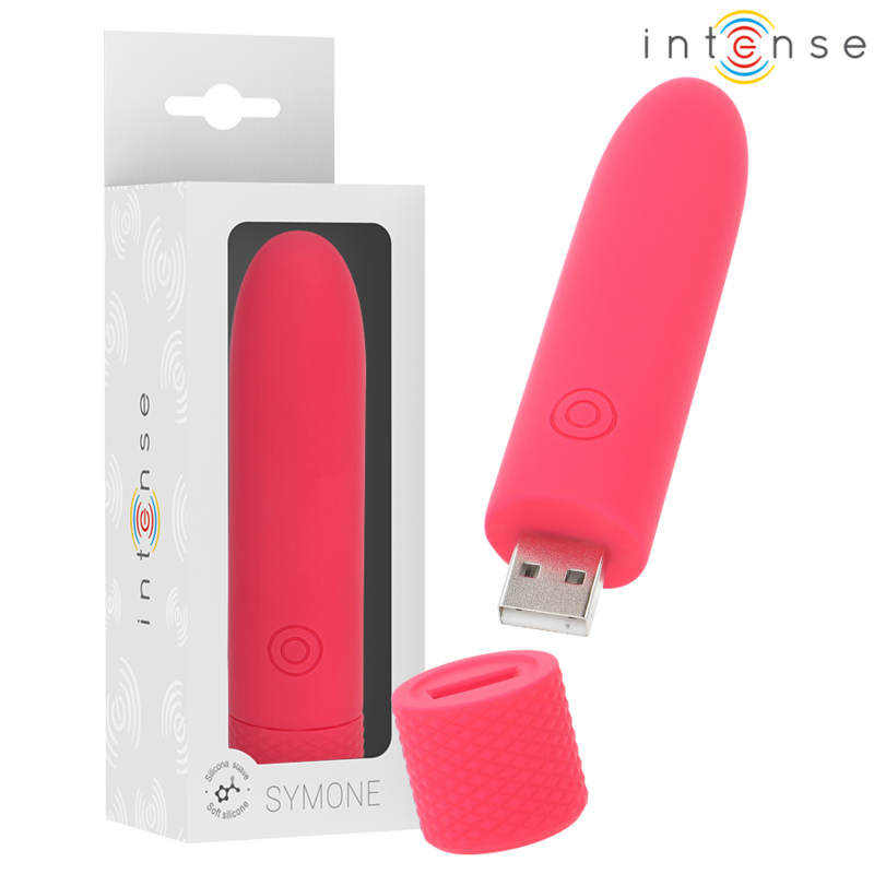 INTENSE - SYMONE USB WIEDERAUFLADBARER VIBRIERENDER BULLET 8 VIBRATIONEN ROT 10 X 2,2 CM – Vibrator Bild 2
