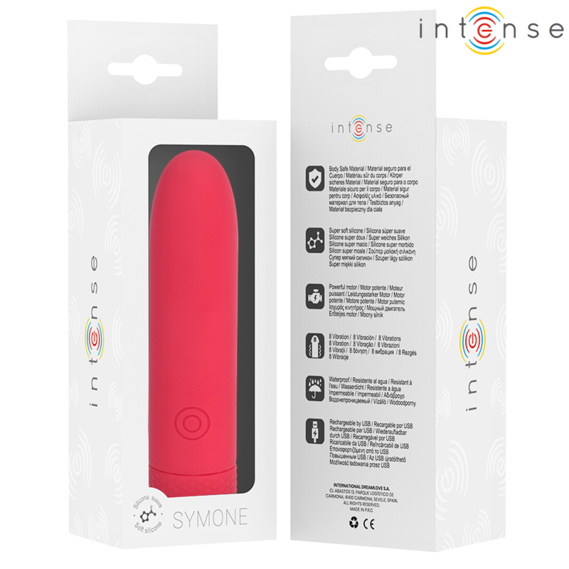 INTENSE - SYMONE USB WIEDERAUFLADBARER VIBRIERENDER BULLET 8 VIBRATIONEN ROT 10 X 2,2 CM – Vibrator Bild 13