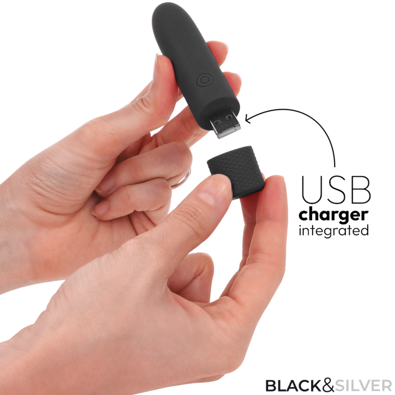 BLACK & SILVER - GERI USB WIEDERAUFLADBARER VIBRIERENDER BULLET 8 VIBRATIONEN SCHWARZ 10 X 2,2 CM – Vibrator Bild 7