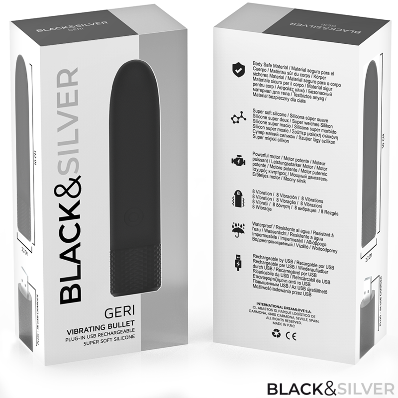BLACK & SILVER - GERI USB WIEDERAUFLADBARER VIBRIERENDER BULLET 8 VIBRATIONEN SCHWARZ 10 X 2,2 CM – Vibrator Bild 14