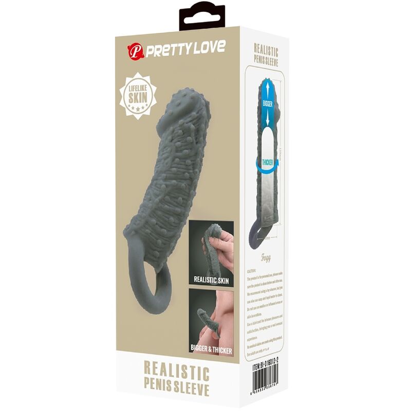 PRETTY LOVE - REALISTISCHER PENISVERGRÖSSERER UND VERZÖGERUNGSHÜLSE MODELL 2 GRAU bei Secret Pulse im Erotikshop