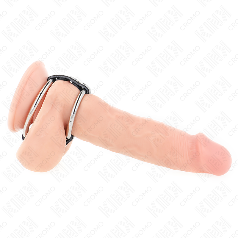 KINK - DOPPELTER PENISRING AUS METALL 3,8 CM BIS 5 CM MIT LEDER VERBUNDEN bei Secret Pulse im Erotikshop