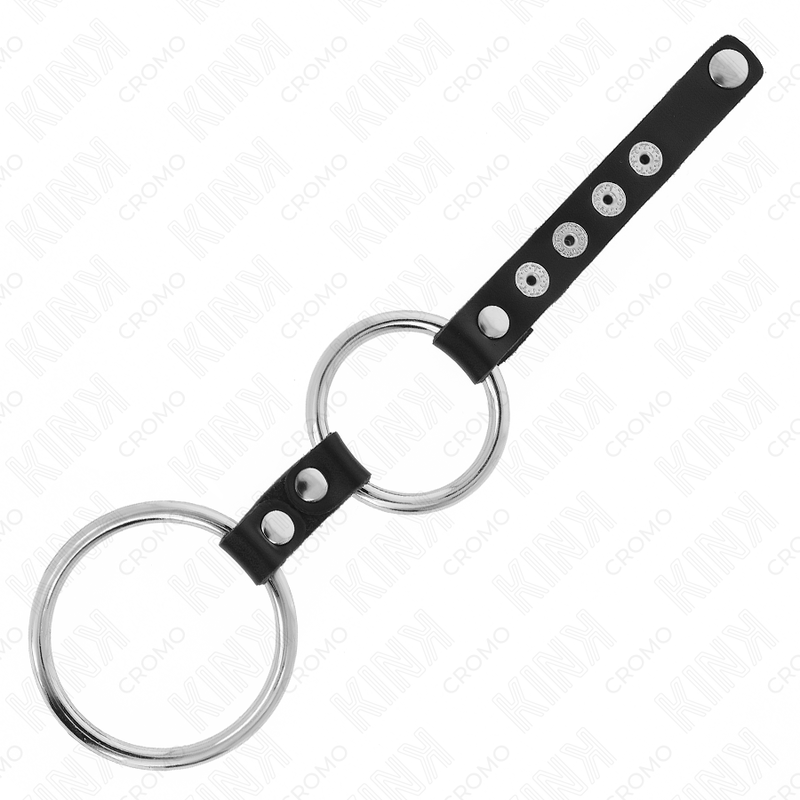 KINK - DOPPELTER PENISRING AUS METALL 3,8 CM BIS 5 CM MIT LEDER VERBUNDEN Produktansicht und Details
