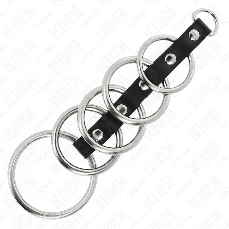 KINK - 5 METALL PENISRINGE 3,2 CM BIS 5 CM DURCH LEDER VERBUNDEN Produktansicht und Details