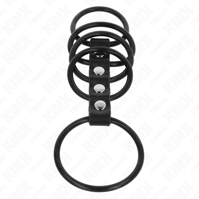 KINK - 5 PENISRINGE AUS SILIKON 3,8 CM BIS 4,8 CM DURCH LEDER VERBUNDEN Produktansicht und Details