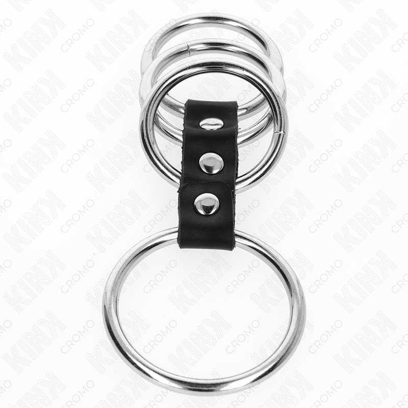 KINK - 4 METALL PENISRINGE 3,7 CM BIS 5 CM DURCH LEDER VERBUNDEN für sinnliche und diskrete Momente