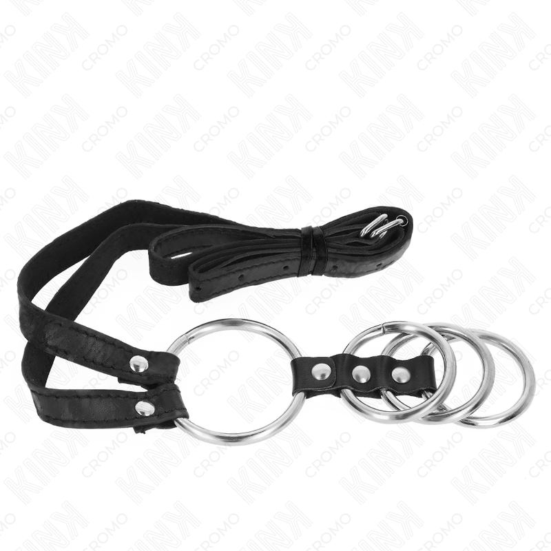 KINK - 4 VERBUNDENE PENISRINGE AUS METALL 3,8 CM BIS 5 CM MIT LEDERGURTE 112 CM bei Secret Pulse im Erotikshop