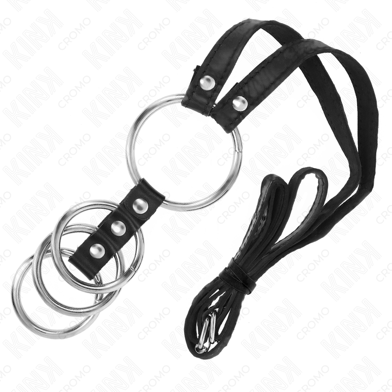 KINK - 4 VERBUNDENE PENISRINGE AUS METALL 3,8 CM BIS 5 CM MIT LEDERGURTE 112 CM für sinnliche und diskrete Momente