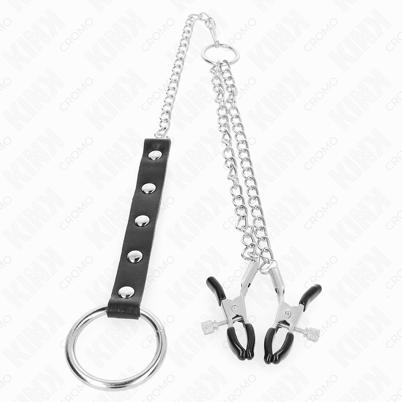 KINK - METALL-PENISRING MIT KETTE UND VERSTELLBAREN BRUSTKLAMMERN für sinnliche und diskrete Momente