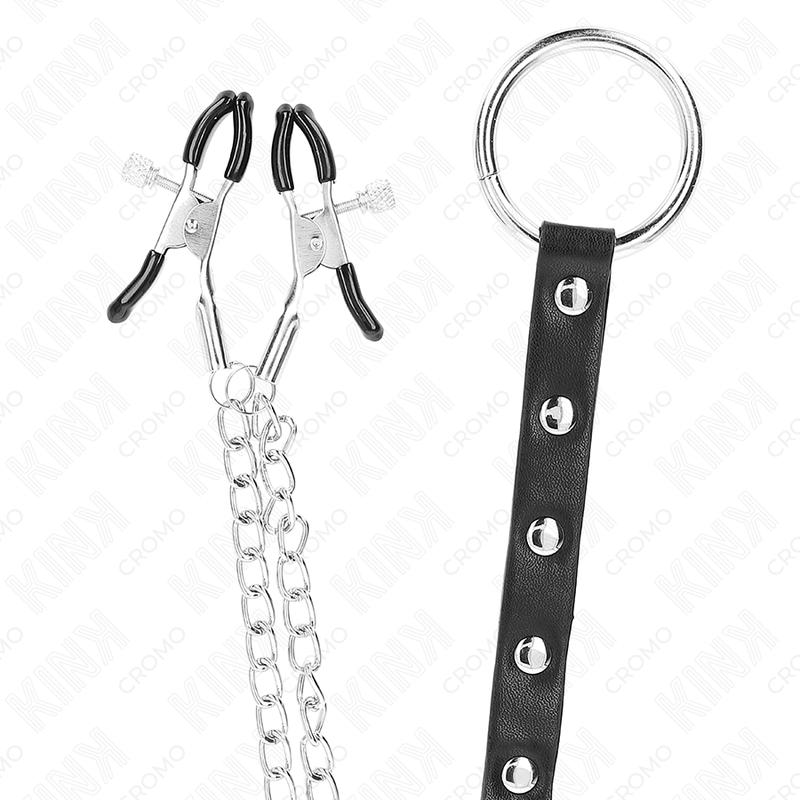 KINK - METALL-PENISRING MIT KETTE UND VERSTELLBAREN BRUSTKLAMMERN Produktansicht und Details