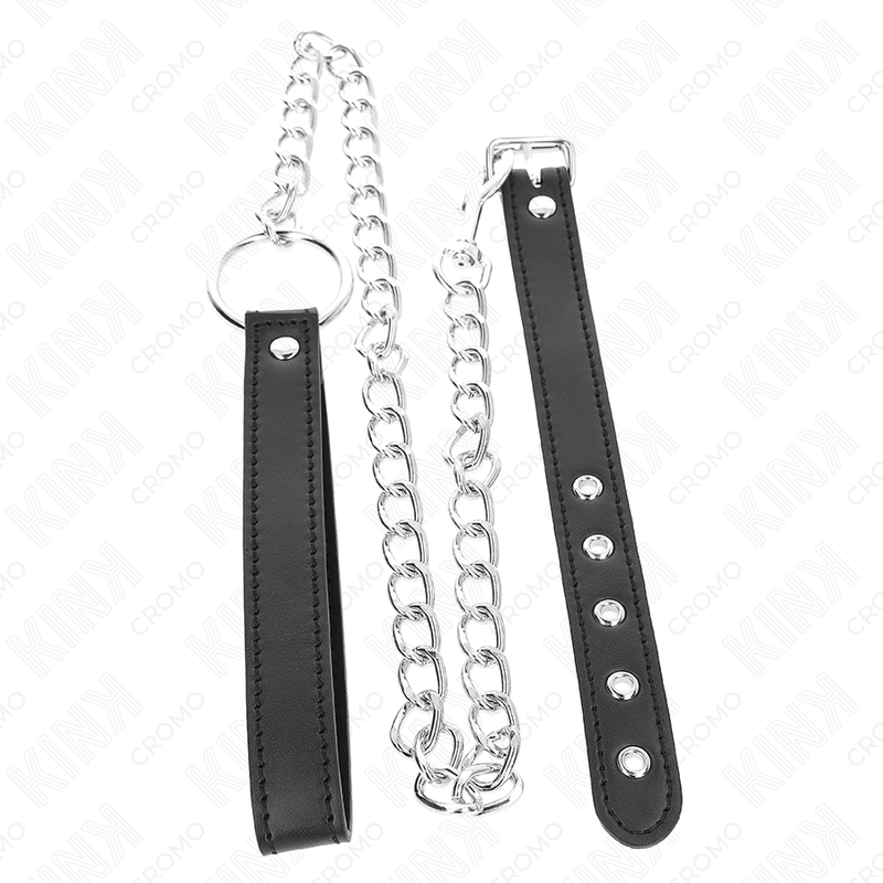 KINK - PENISRING AUS LEDER 21,5 X 2 CM MIT 60 CM METALLKETTE UND LEDERBAND hochwertiges Zubehör