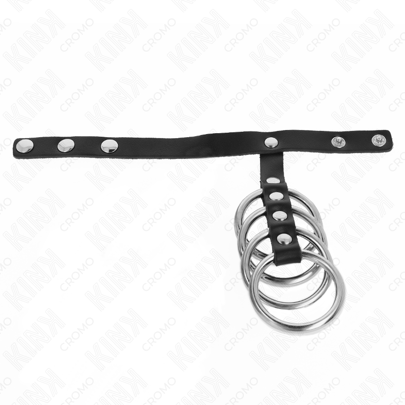 KINK - 4 METALL PENISRINGE 3,8 CM VERBUNDEN MIT LEDERBAND 22 X 1,5 CM UND DRUCKVERSCHLUSS bei Secret Pulse im Erotikshop