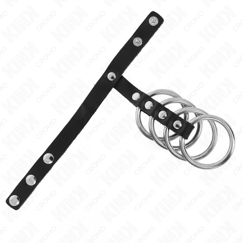 KINK - 4 METALL PENISRINGE 3,8 CM VERBUNDEN MIT LEDERBAND 22 X 1,5 CM UND DRUCKVERSCHLUSS Penisring diskret online kaufen