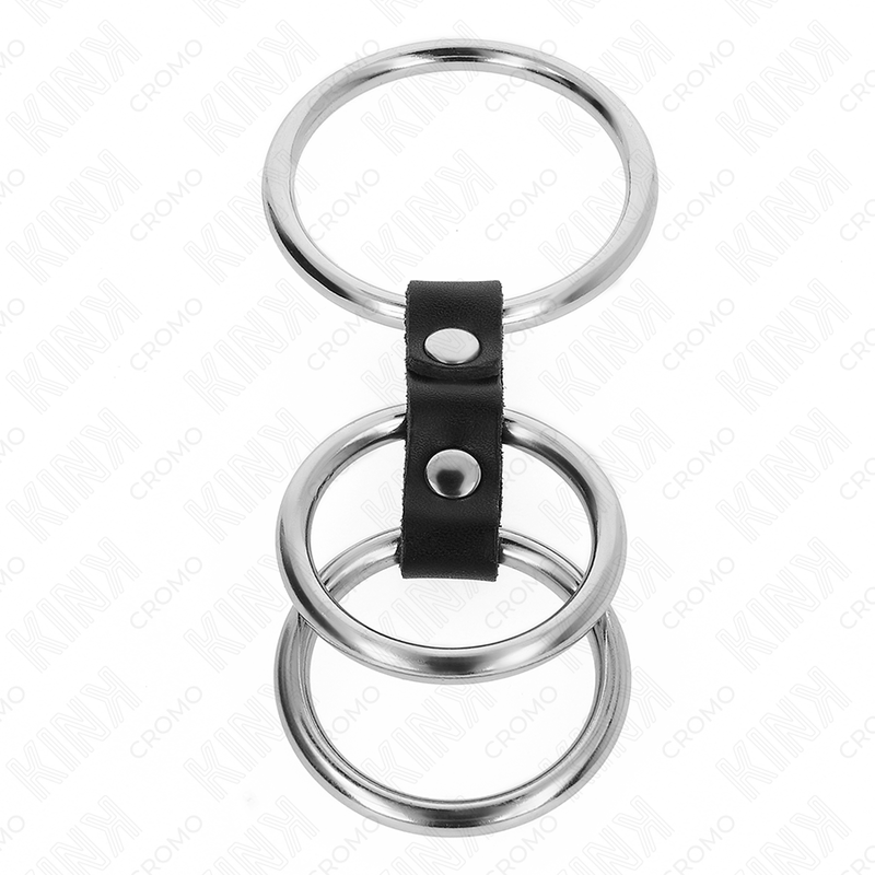 KINK - DREIFACH METALL PENISRING 3,7 CM BIS 5 CM MIT LEDER VERBUNDEN bei Secret Pulse im Erotikshop