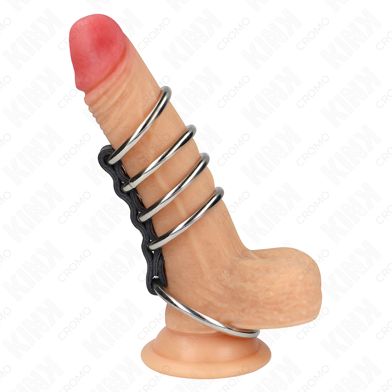 KINK - 5 PENISRINGE 3,7 CM BIS 5 CM METALL DURCH LEDER VERBUNDEN bei Secret Pulse im Erotikshop