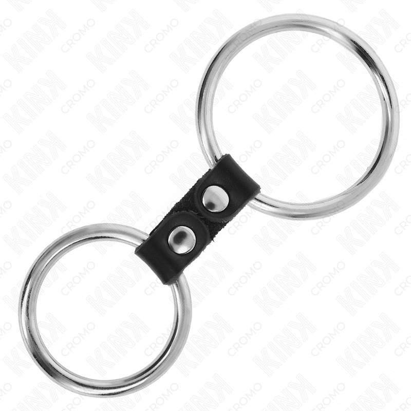 KINK - DOPPELTER PENISRING AUS METALL 3,7 CM BIS 5 CM VERBUNDEN DURCH LEDERBAND MODELL 2 für sinnliche und diskrete Momente